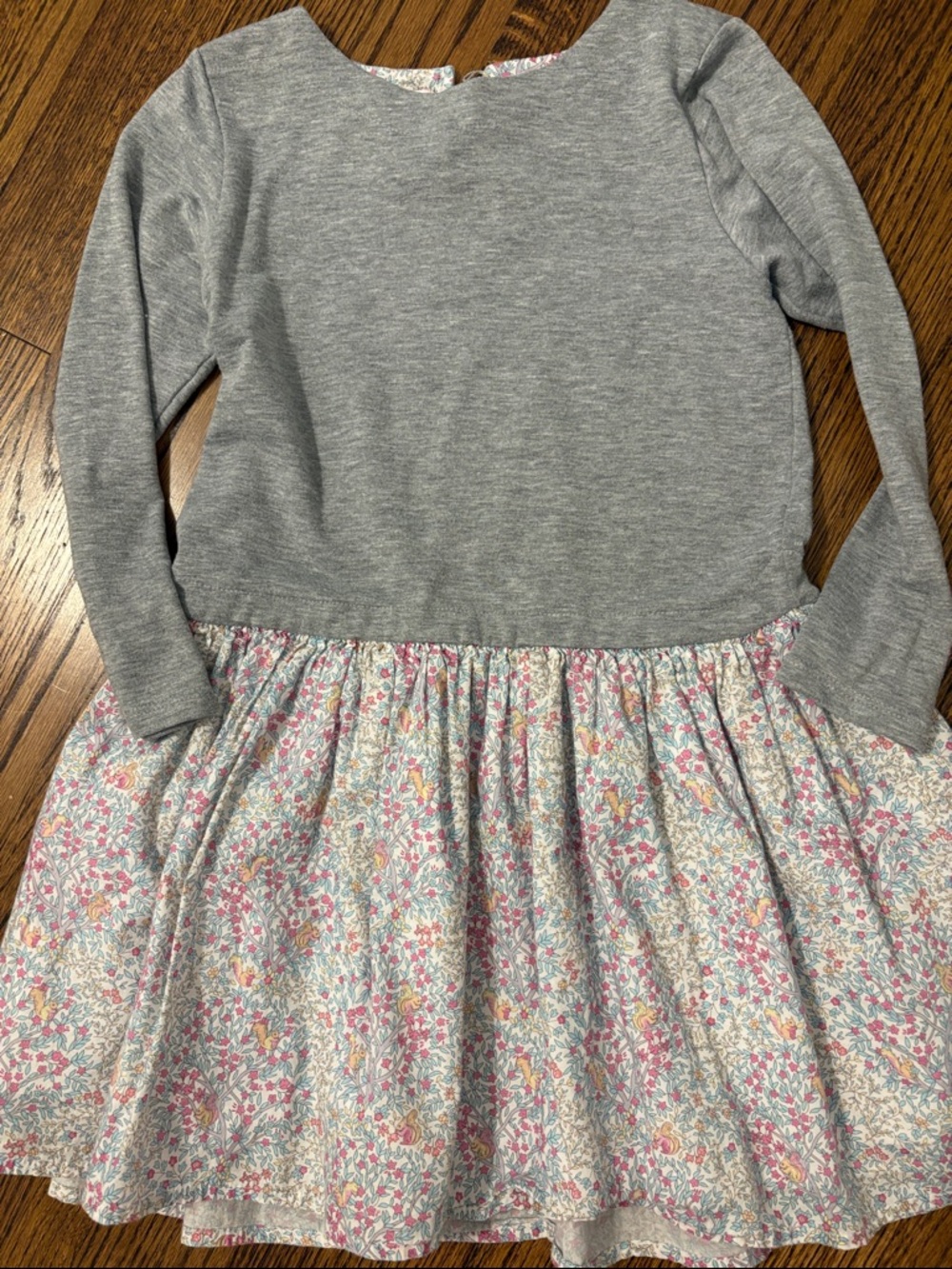 Girls' Grey Knit Bodice Floral Skirt Dress